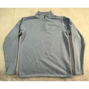 The Black Dog Mens Small Quarter Zip Sweatshirt Sweater Light Blue Embroidered